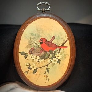 Vintage F. Massa “Northern Cardinals” Oval Wood Plaque